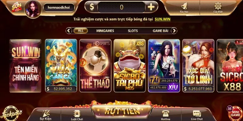 Giao diện trang chủ của cổng game đổi thưởng
